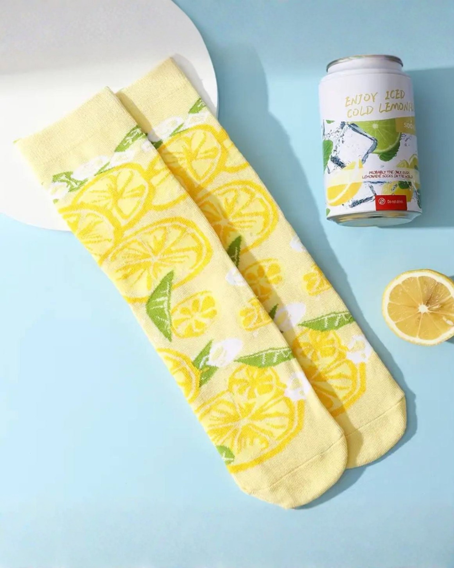 Novelty Lemon Print Mid Tube Socks with Can – Fashionable Street Style