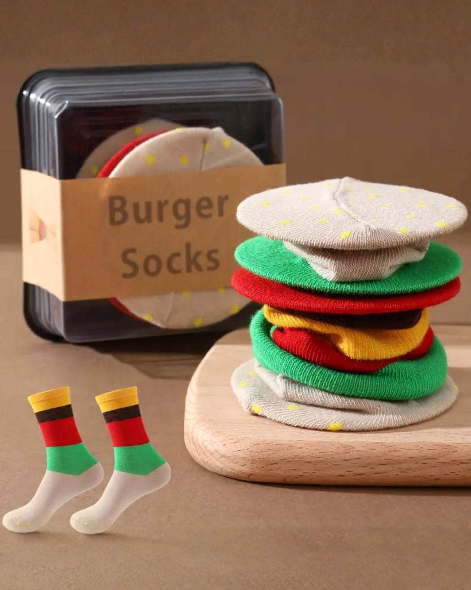 Mid-Calf Burger Pattern Socks