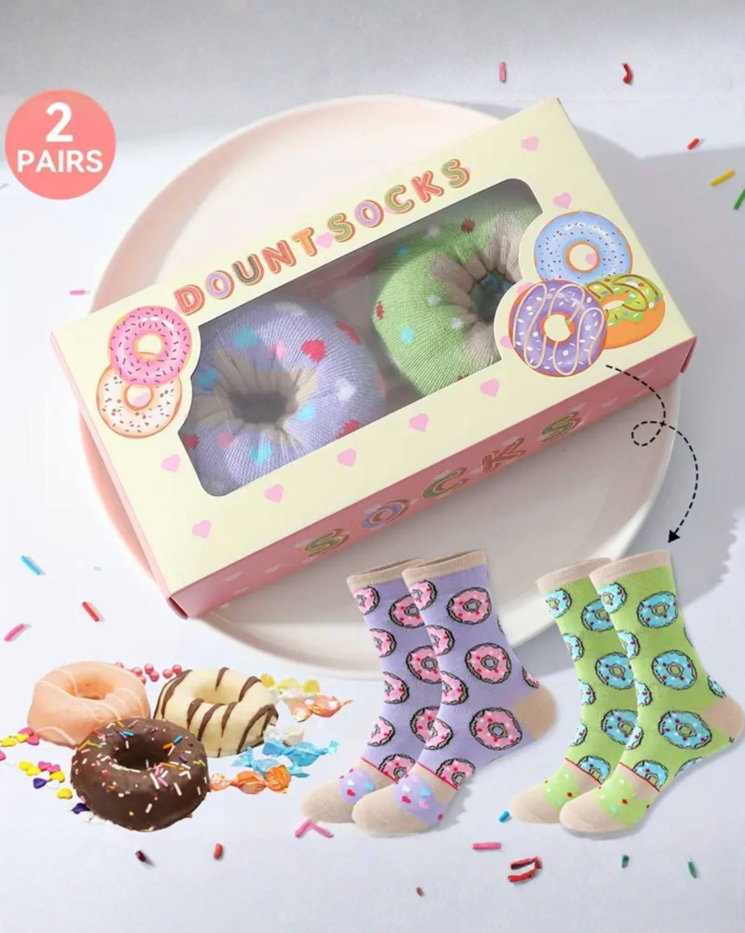 Donut Pattern Mid-Calf Socks