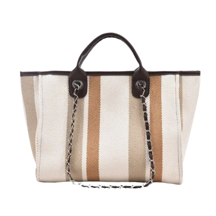 Cocoa Stripe Medium Tote Bag