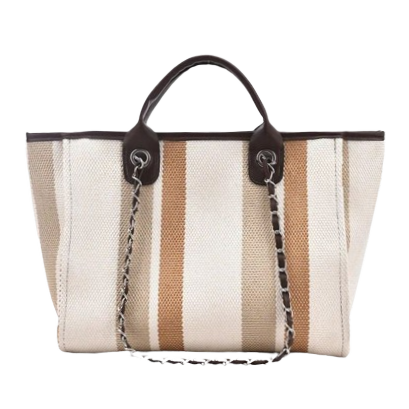 Cocoa Stripe Medium Tote Bag