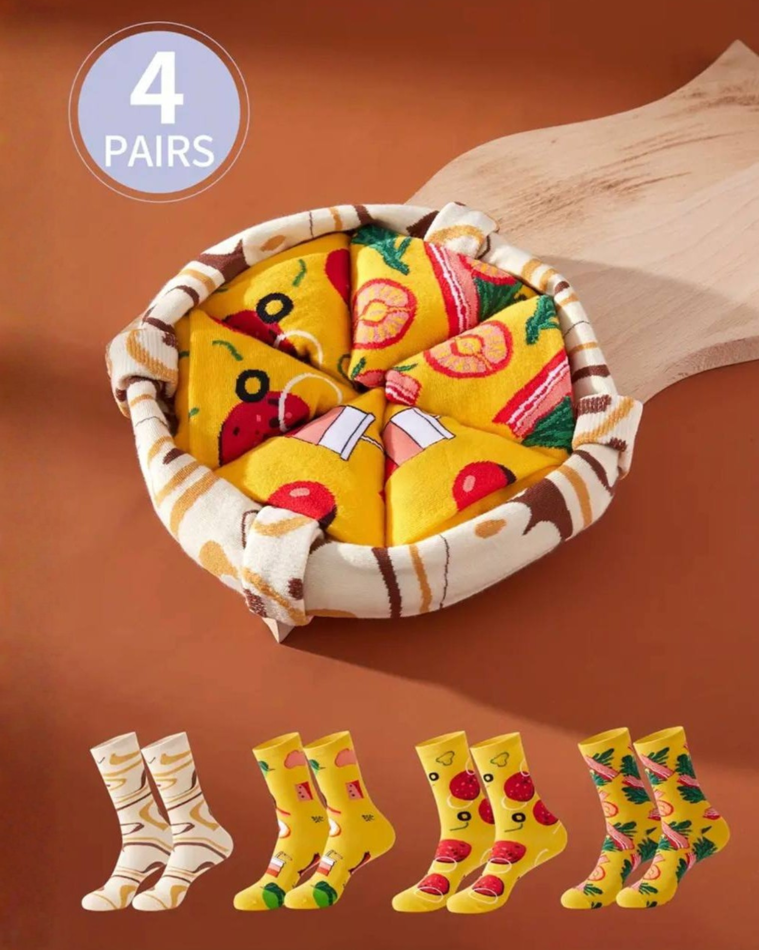 
Novelty Pizza Pattern Crew Socks