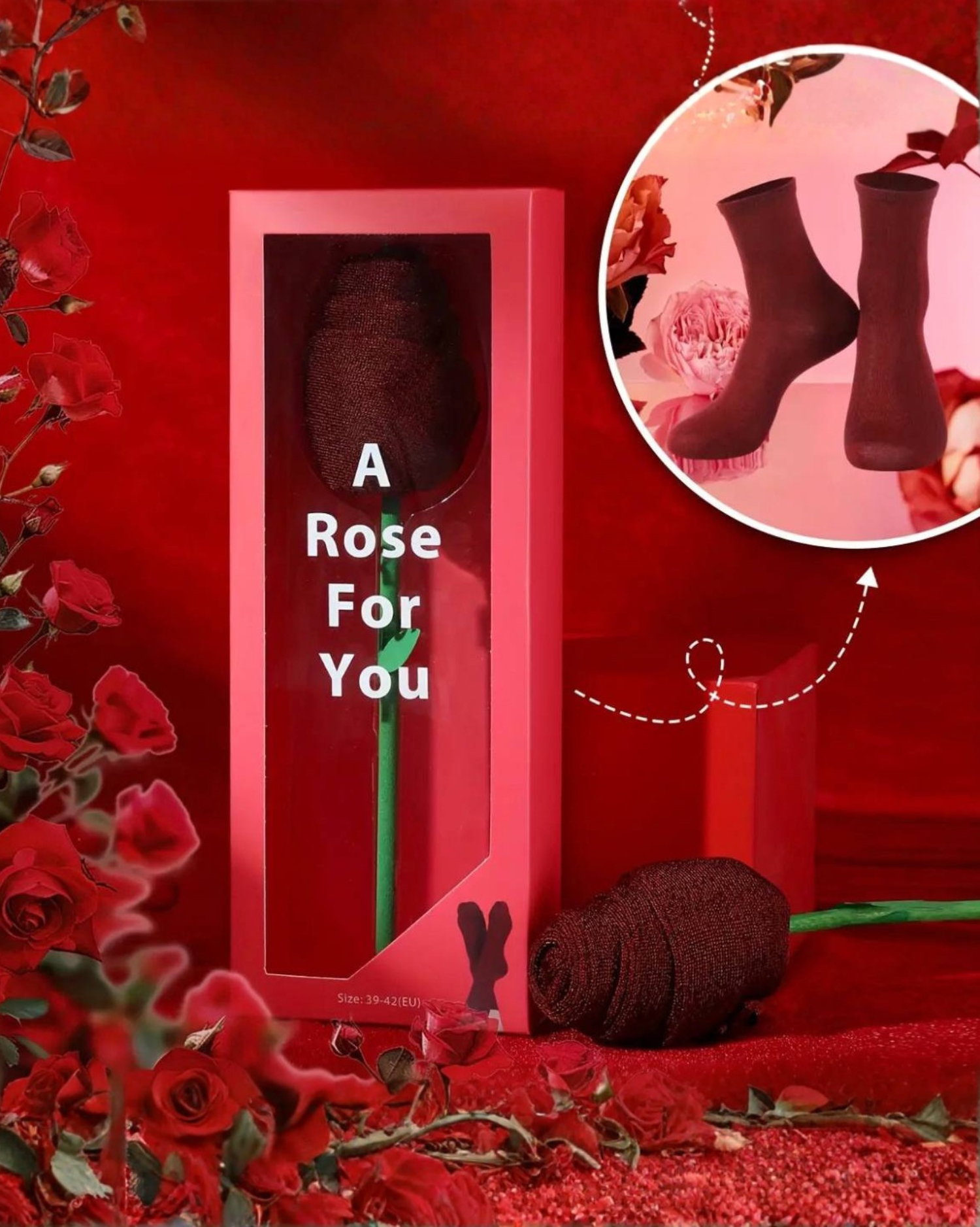 
Red Rose Pattern Mid-Calf Socks