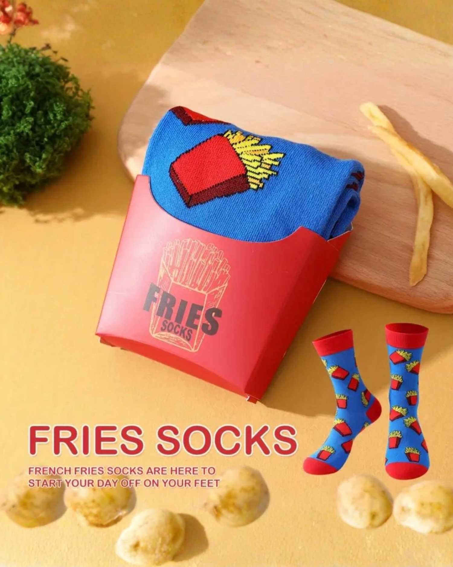 
Mid-Calf Socks with French Fries Pattern