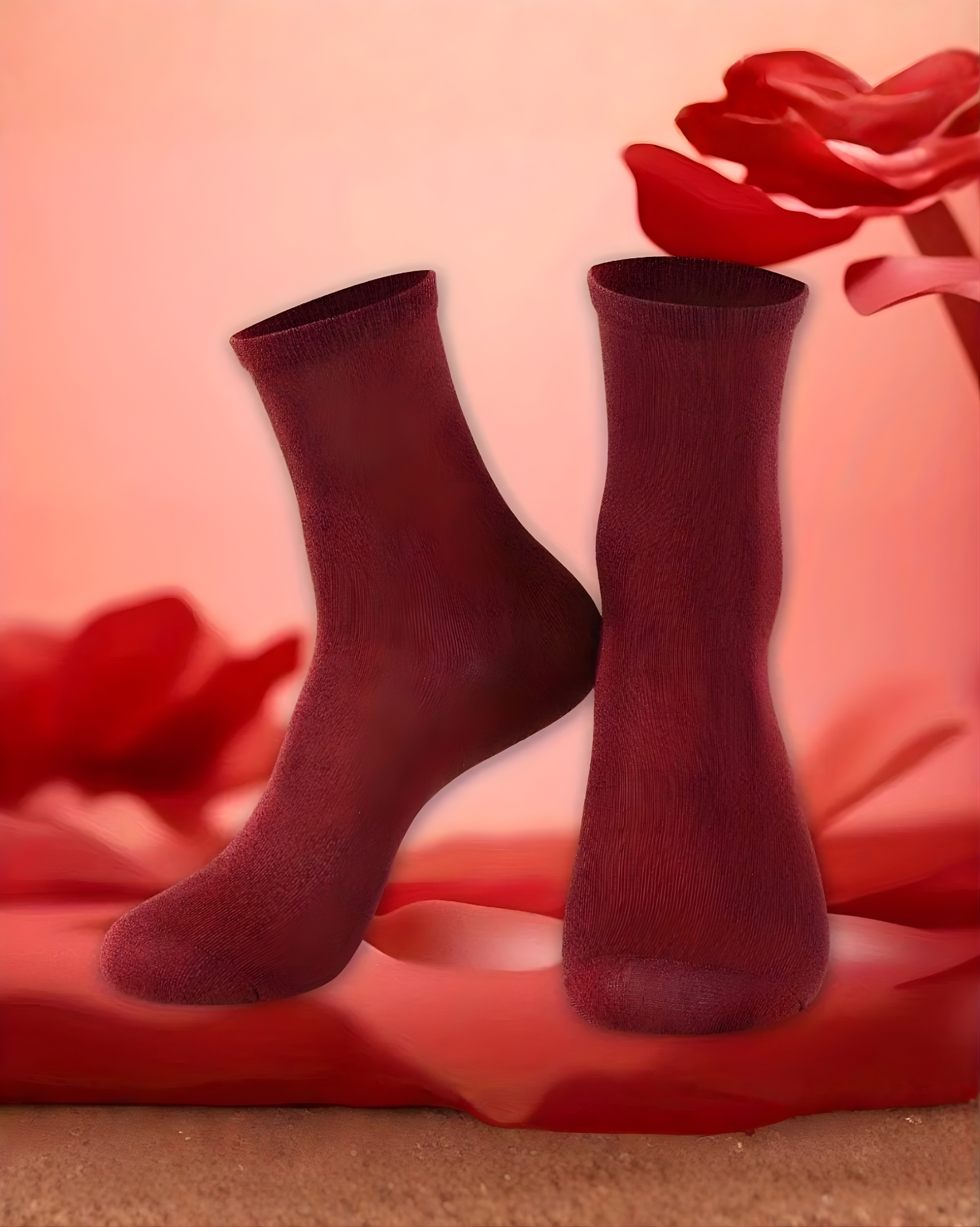 
Red Rose Pattern Mid-Calf Socks