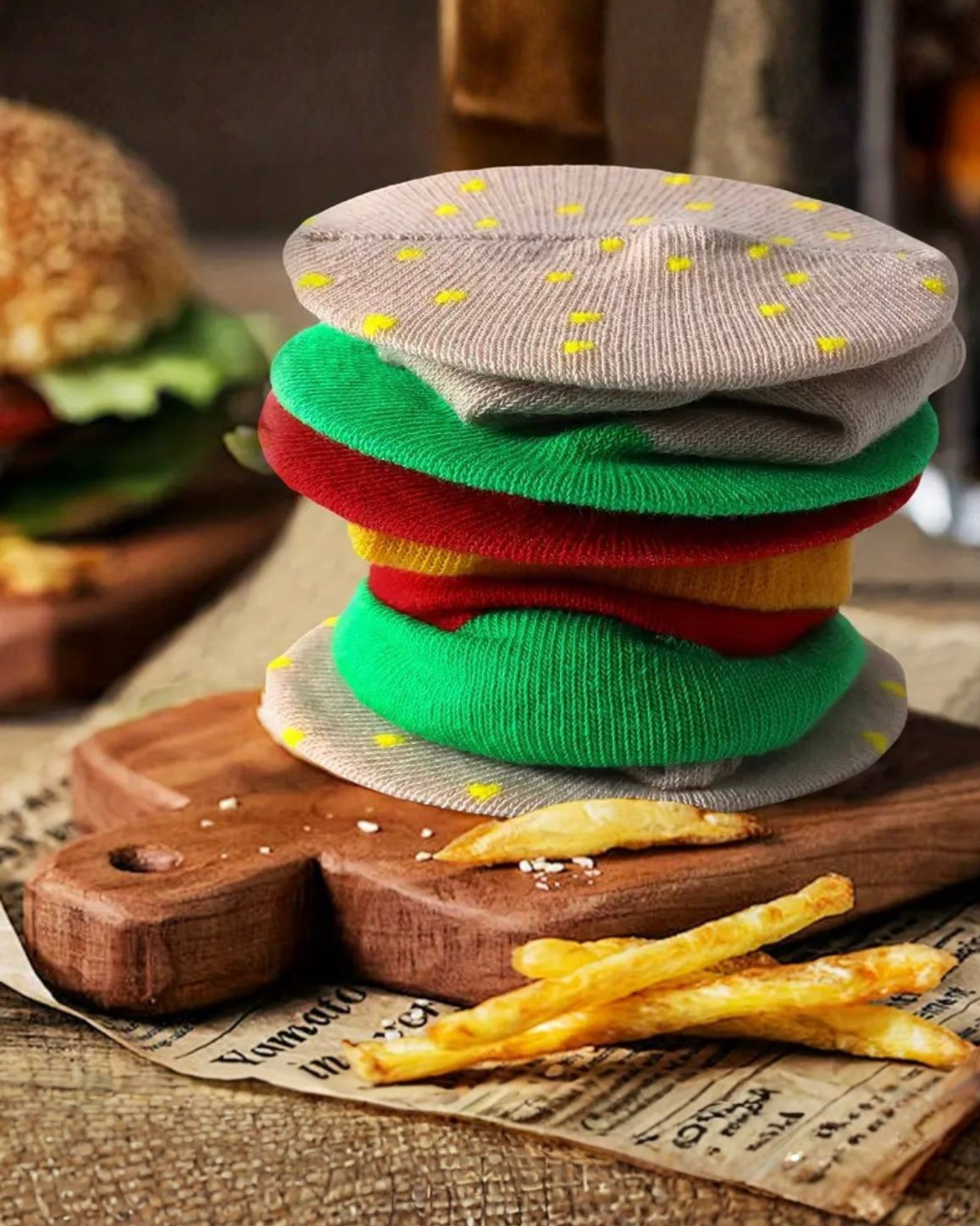 
Mid-Calf Burger Pattern Socks