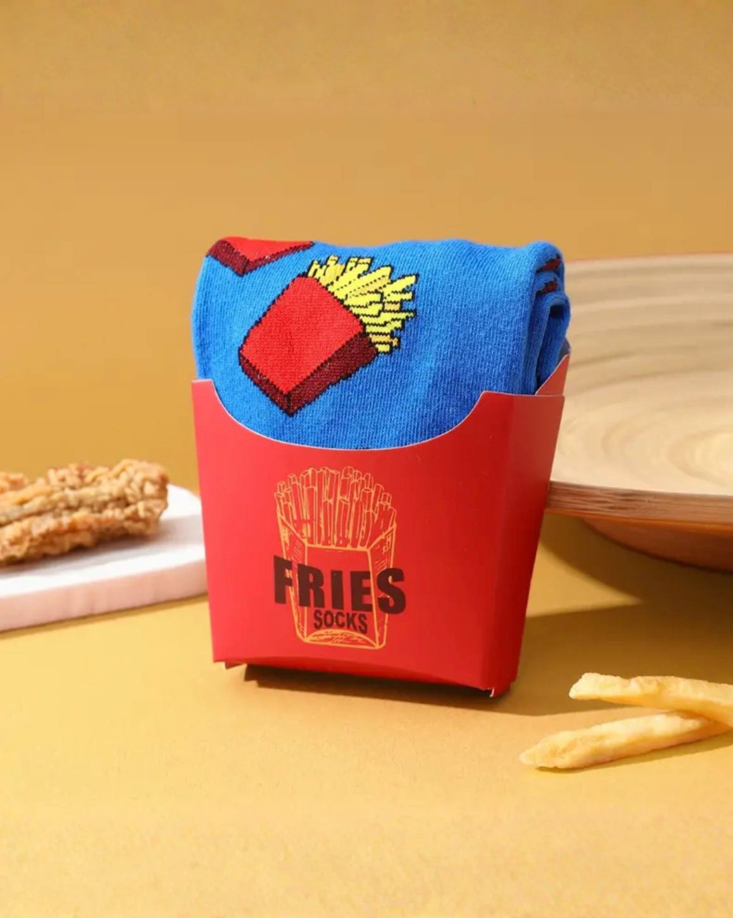 
Mid-Calf Socks with French Fries Pattern